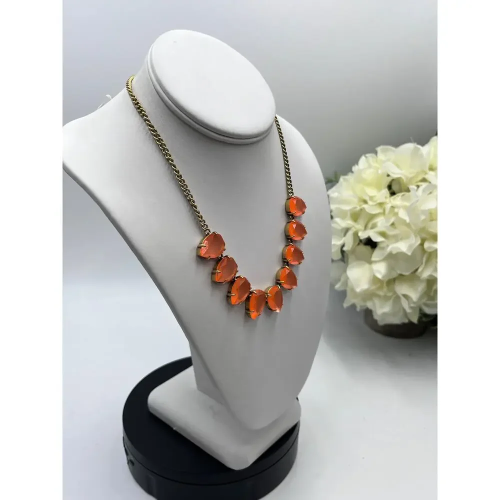 J. Crew Gold Tone Bright Orange Teardrop Pear‎ Rhinestone Glowing Necklace